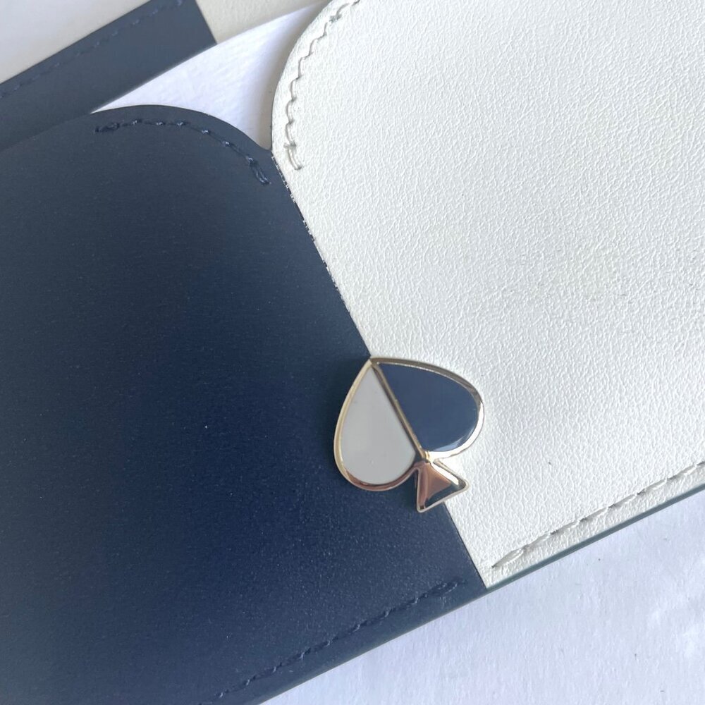 Kate Spade Nicola Mini Wristlet Wallet Black White Colorblock Leather Zip Card H - Picture 6 of 7